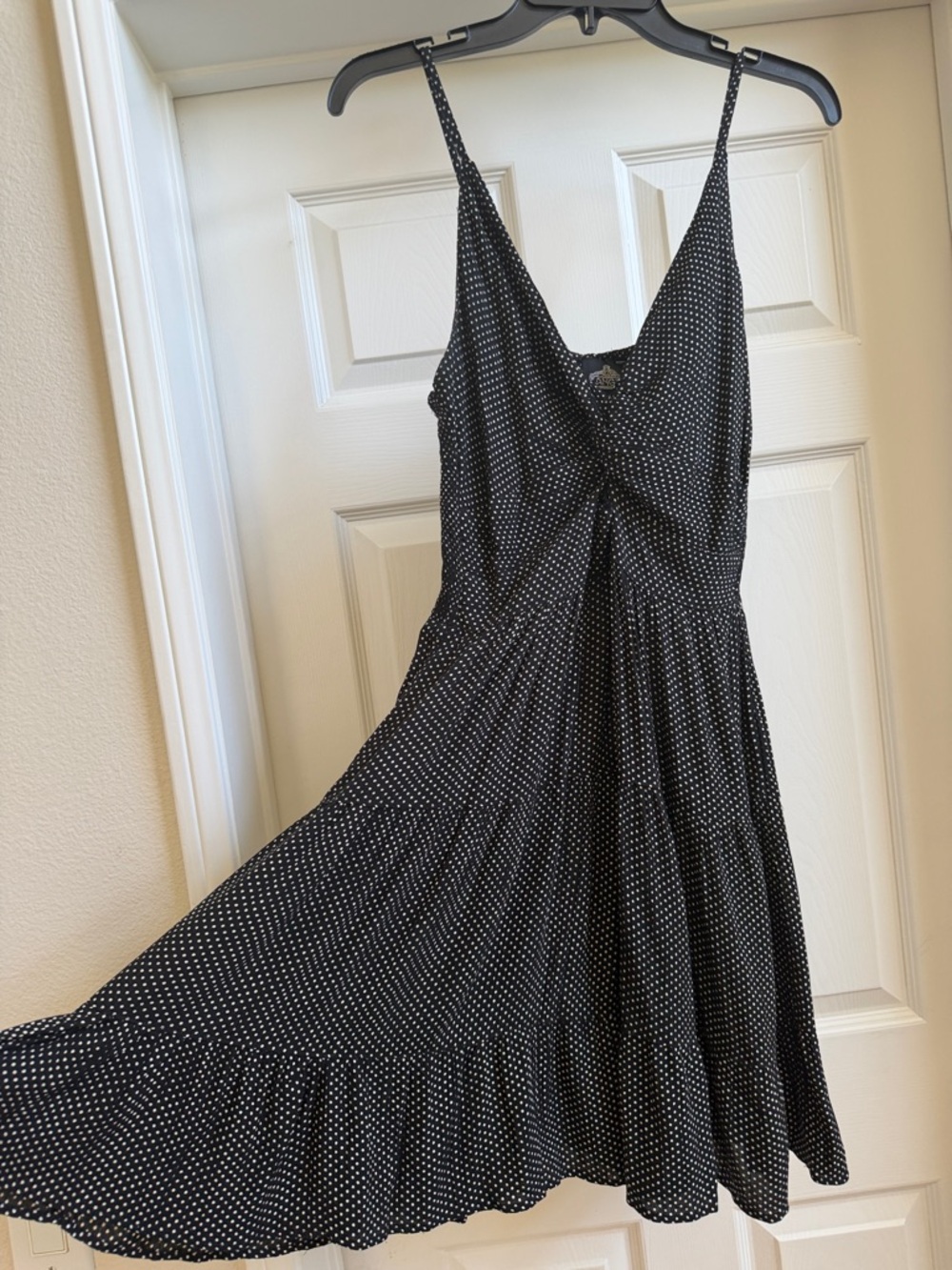 Angie Black Polka Dot Midi Dress with Twist Front EUC